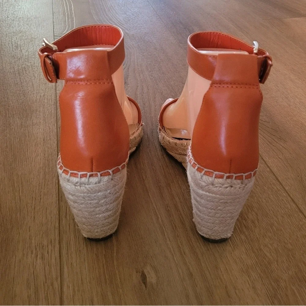 Vince Camuto Meddrina Leather Apricot Straps Jute Espadrille Wedges‎